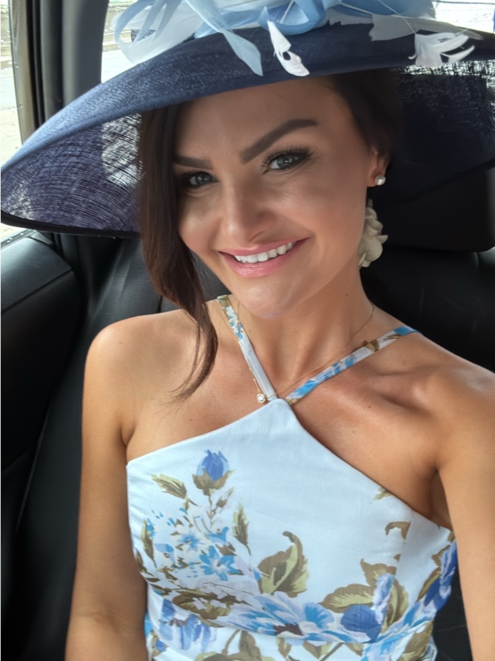 Floral Halter Maxi Dress in Light Blue and Cream